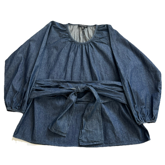 Eloquii Blouse Top Womens 16 Chambray Faux Wrap Relaxed Fit Waist Tie Cotton NWT - Picture 10 of 10